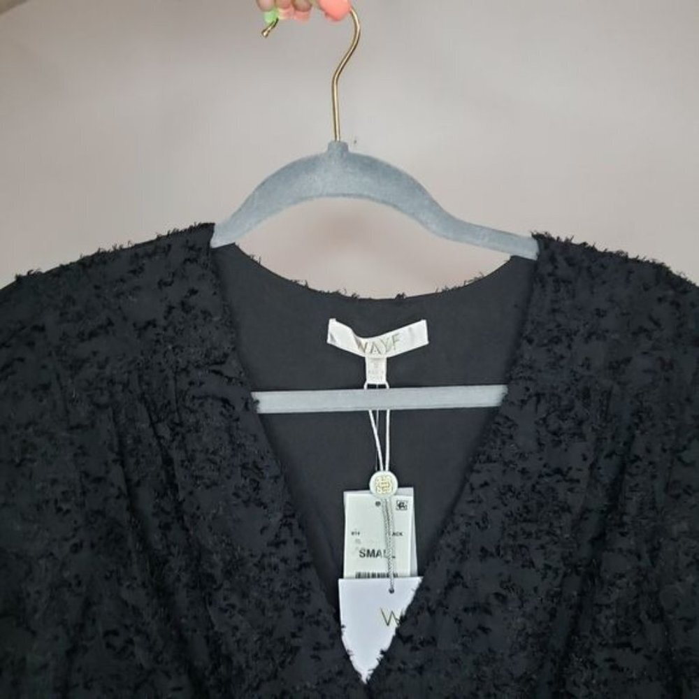 NWT WAYF Rae Puff Sleeve Rouche‎ Textured Mini Dres - Picture 7 of 14